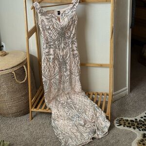Windsor Silver Sequin and Cream Prom Dress